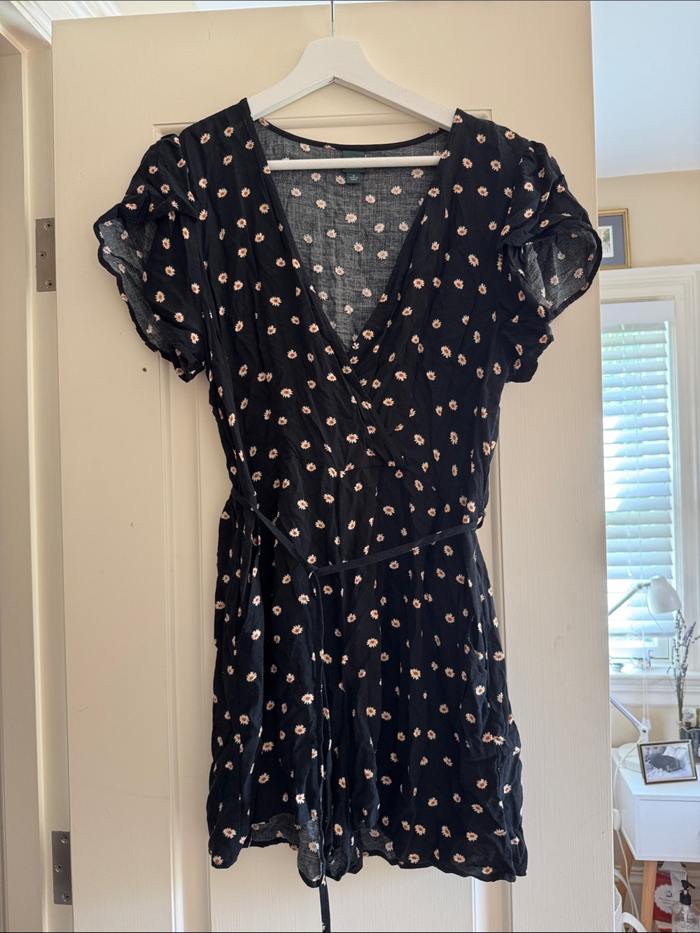 wild fable Black Mini Romper with Cream Floral Print